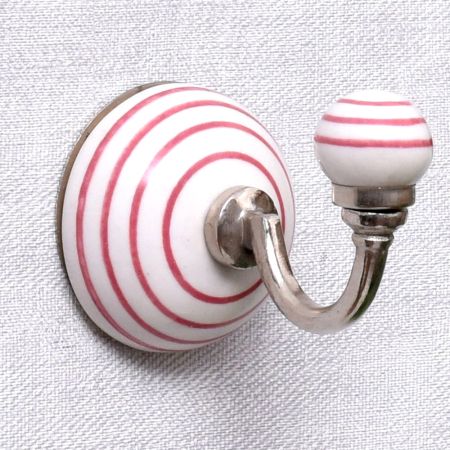 White Pink Striped Wall Hooks